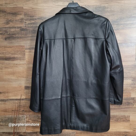 Vtg Wilsons Pelle Studio Pebbled Leather Trench Coat XL Thinsulate Lining Preppy - Picture 2 of 13